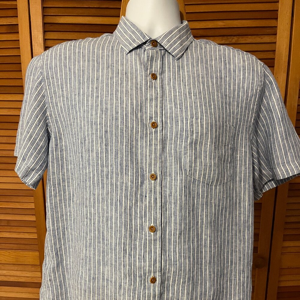UNTUCKIT "WESTREY" SZ LARGE SLIM FIT 100% LINEN SS DRESS SHIRT